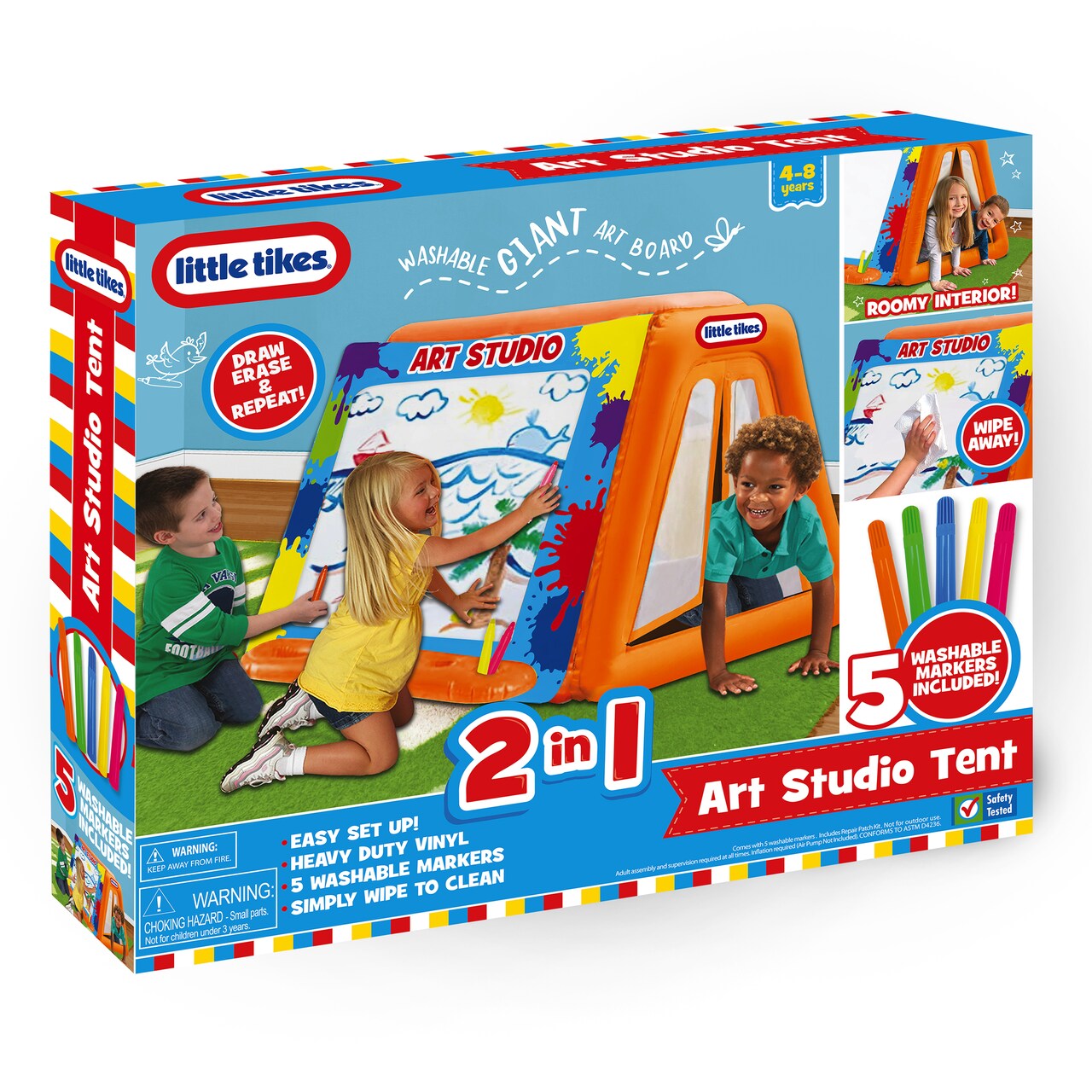 Little Tikes: 2-In-1 Art Easel Tent - Washable Giant Art Board, Draw-Erase-Repeat, 5 Markers, Easy Setup Vinyl Inflatable, Roomy Interior, Kids 4+